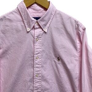 Ralph Lauren Striped Button Down Shirt Mens 17 Pink White Long Sleeve Cotton